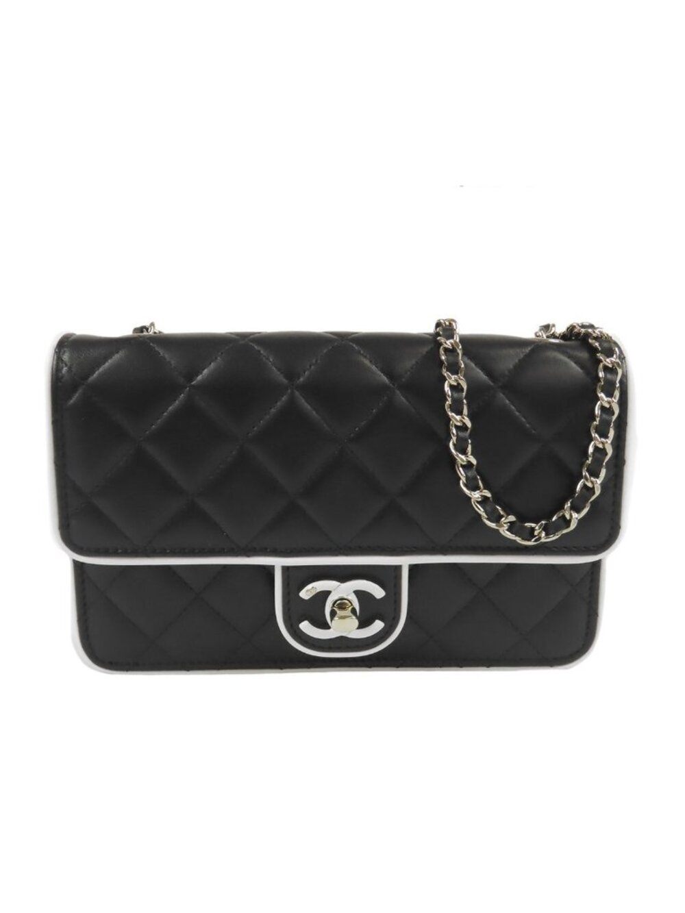 Chanel Chain Wallet Black Gold Lambskin Pochette Quilted Shoulder Bag